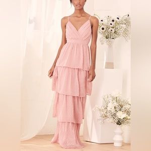 Lulus Love Stays True full length gown/dress baby pink XL NWT